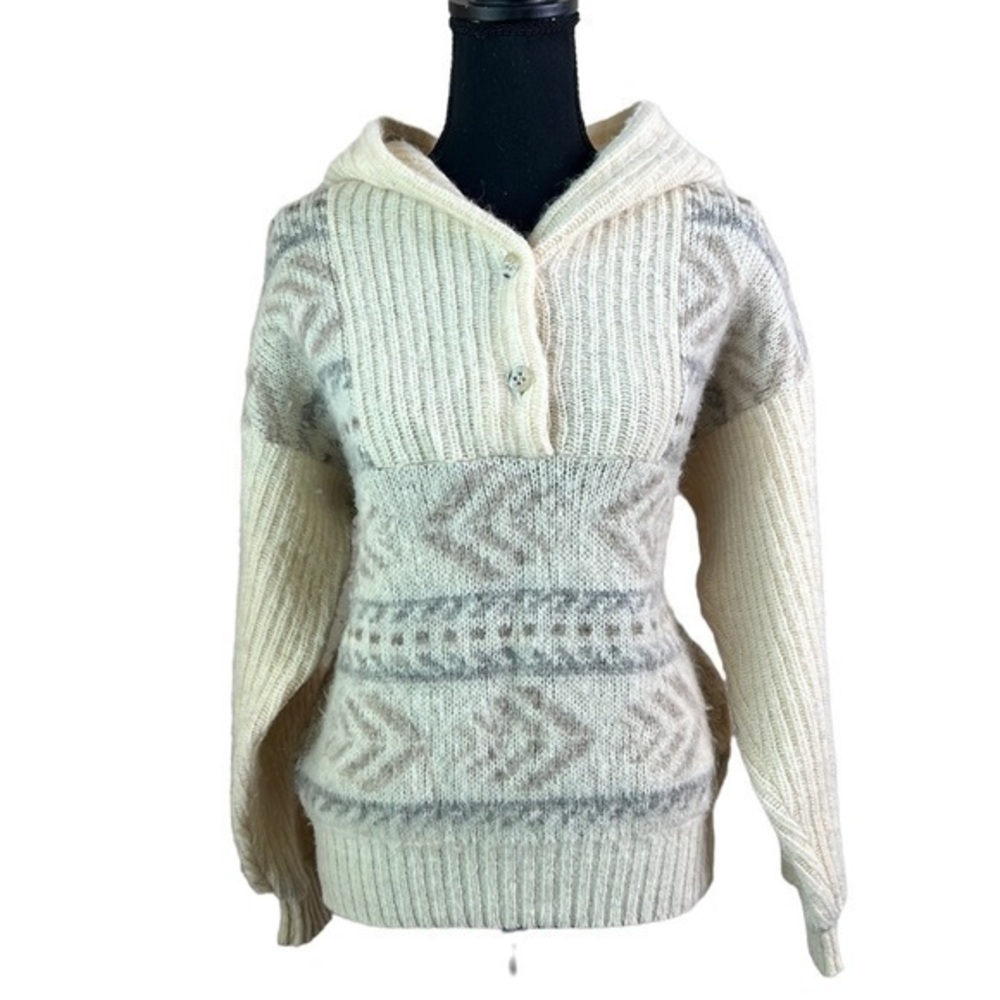 Hilda Ltd Women’s Vintage Wool Hooded Sweater Ivory Multi Size Small